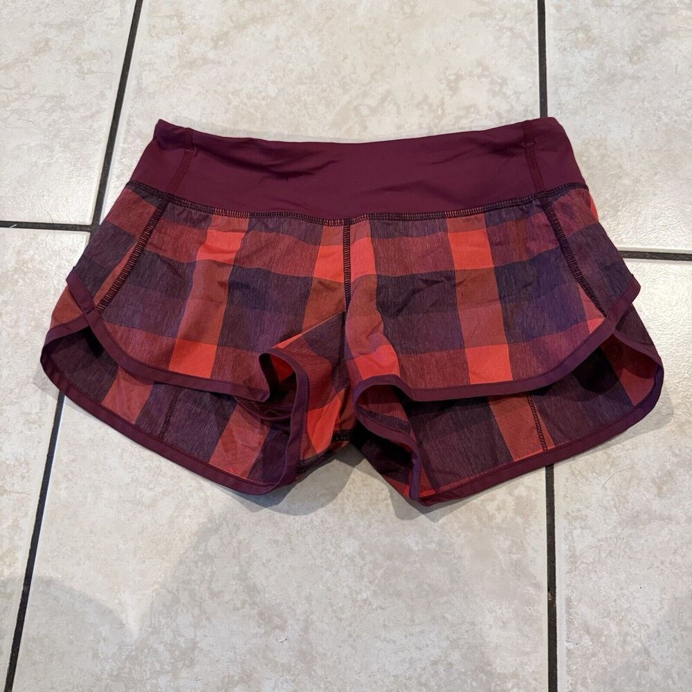 Lululemon Shorts Women's Run Speed Up Lined Yama Check Red Plaid 3” Inseam